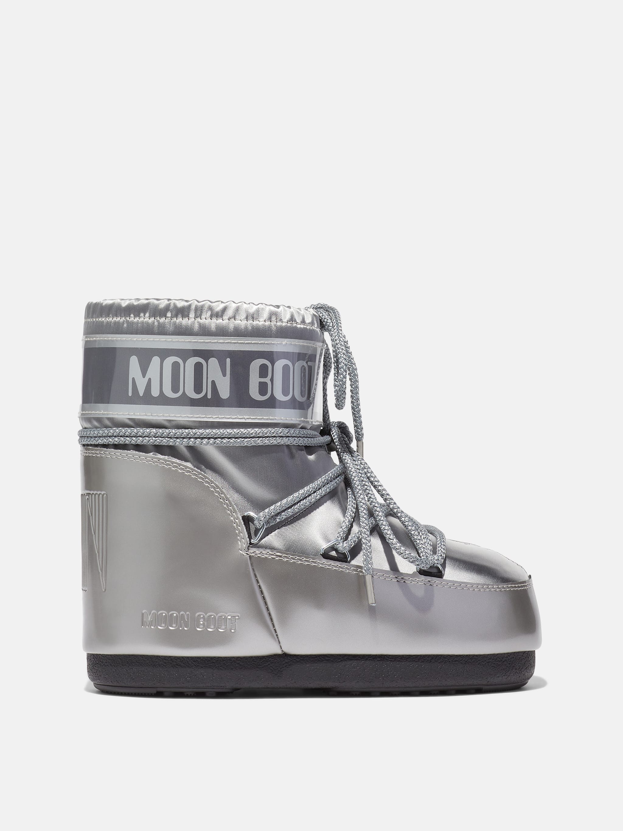 MOON BOOT ICON LOW GLANCE SILVER SATIN BOOTS
