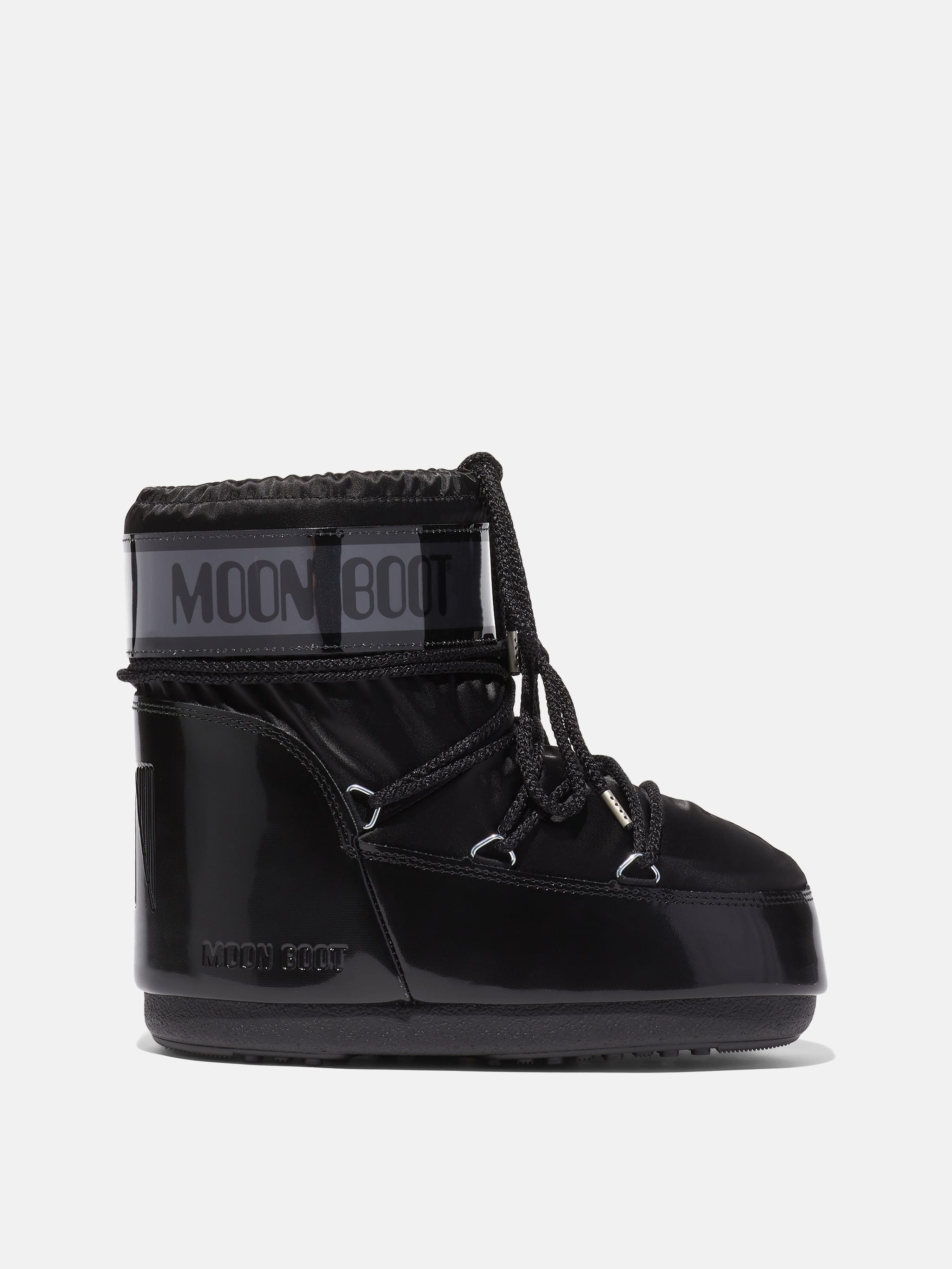 MOON BOOT ICON LOW GLANCE BLACK SATIN BOOTS
