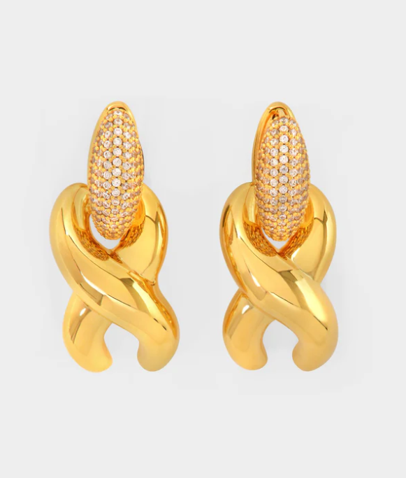 S_S.IL X Drop Cubic Earrings  in Gold Plated Brass